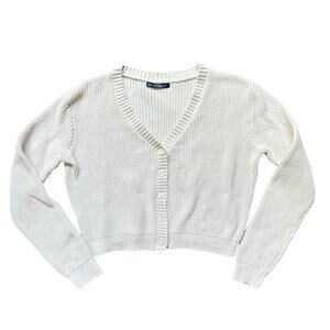Brandy Melville Cropped Cream Cotton Blend Cardigan One Size